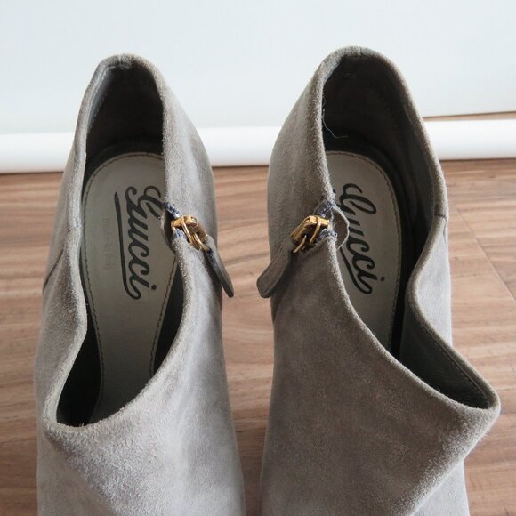 GUCCI Gray Suede Leather Sofia Heeled Booties Shoes - Size EU 38.5 / US 8 - Picture 5 of 16